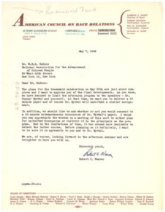Letter from American Council on Race Relations to W. E. B. Du Bois