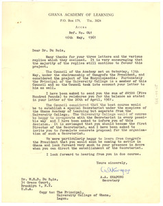 Letter from Ghana Academy of Learning to W. E. B. Du Bois