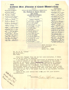 Letter from Edna Robinson to W. E. B. Du Bois
