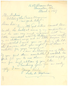 Letter from Lulu D. Hopkins to W. E. B. Du Bois