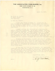 Letter from Carter G. Woodson to W. E. B. Du Bois