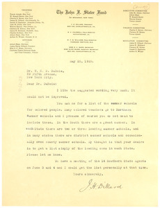 Letter from J. H. Dillard to W. E. B. Du Bois