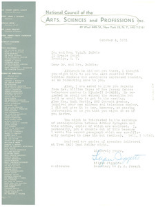 Letter from National Council of the Arts, Sciences, and Professions to Dr. and Mrs. Du Bois