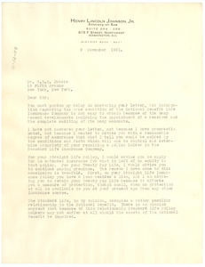 Letter from Henry Lincoln Johnson to W. E. B. Du Bois