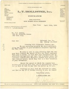 Letter from L. T. Hollister, Inc. to W. E. B. Du Bois