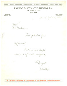 Letter from Pacific & Atlantic Photos, Inc. to W. E. B. Du Bois