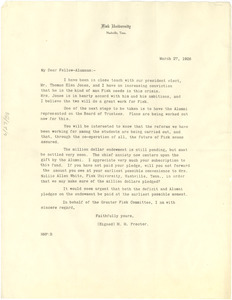 Circular letter from Greater Fisk Committee to W. E. B. Du Bois