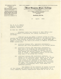 Letter from West Virginia State College to W. E. B. Du Bois