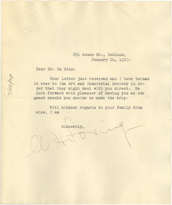 Letter from Walter H. Loving to W. E. B. Du Bois