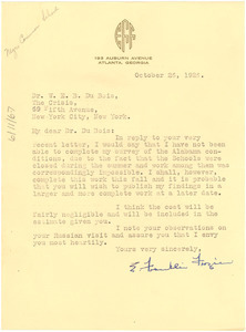 Letter from E. Franklin Frazier to W. E B. Du Bois