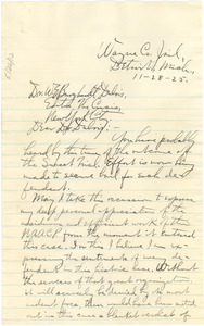 Letter from Charles B. Washington to W. E. B. Du Bois