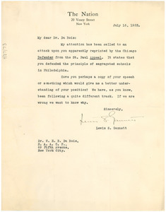 Letter from The Nation to W. E. B. Du Bois