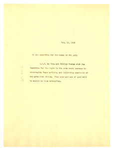 Statement for the Committee for the Negro in the Arts