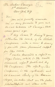 Letter from W. E. B. Du Bois to Andrew Carnegie