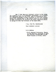 Letter from W. E. B. Du Bois to Jan Wasilkowski