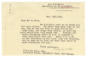 Letter from Marjorie Wells to W. E. B. Du Bois