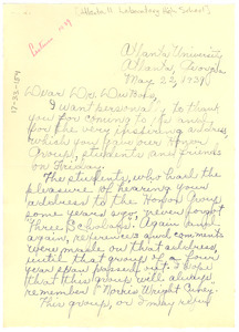 Letter from Atlanta University Laboratory High School to W. E. B. Du Bois