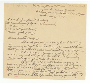 Letter from W. A. Jackson to W. E. B. Du Bois
