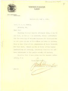 Letter from Alabama Department of Education to W. E. B. Du Bois