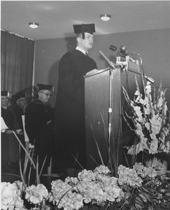 Gordon N. Oakes, Jr., 1963 class president, speaking at Charter Day convocation