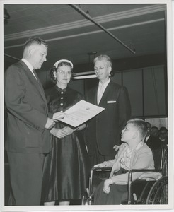 Willis C. Gorthy presenting citation to man and woman at Institute Day