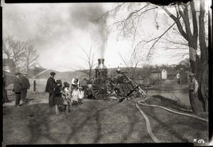 Demonstration of old steamer fire pump, Enfield, Mass.