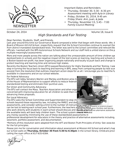 Mission Hill School newsletter, October 24, 2014
