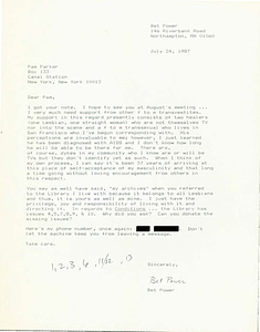 Letter from Bet Power to Pam Parker (June 24, 1987)