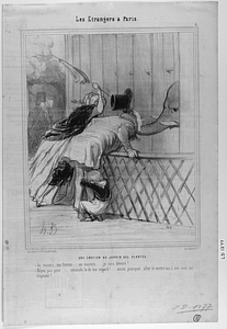 Une ÉMOTION AU JARDIN DES PLANTES. - Au secours. ma femme... au secours.... je suis dévoré!.... - N'ayes pas peur..... intimide le de ton regard!... aussi pourquoi aller te mettre nez à nez avec un éléphant!.....