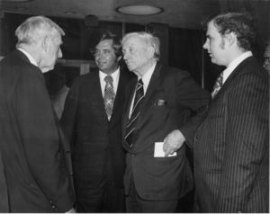 Suffolk University administrators meet with guest William O. Douglas at a Law School event