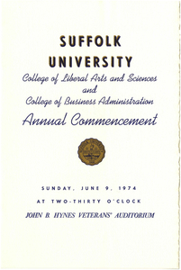 1974 Suffolk University College of Arts and Sciences and College of Business Administration Annual Commencement Program
