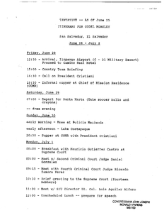John Joseph Moakley's El Salvador trip itinerary, 25 June 1991
