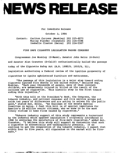 H.R.1880 (Cigarette Safety Act) press packet, 3 October 1984