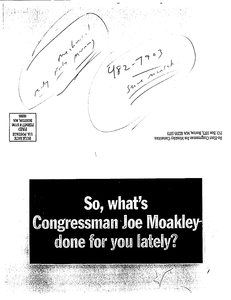 Campaign mailing: "So, what's Congressman Joe Moakley done for you lately?"