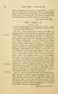 1802 Chap. 0012 An Act To Incorporate The Plantation Called Flints-Town ...