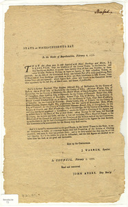 State of Massachusetts-Bay : in the House of Representatives, February 6, 1777 ...