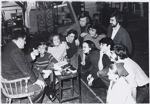 Boston College students engaged in discussion with Paul Marcoux (left)