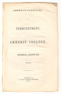 Amherst College Commencement program, 1851 August 14