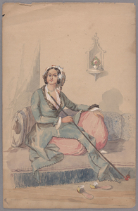 Henry John Van Lennep watercolor painting of seated woman holding a chibouk