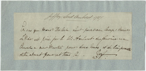 Jeffery Amherst note to unidentified recipient, 1757