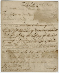 Jeffery Amherst letter to Viscount William Barrington, 1777 January 25