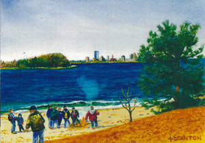 Watercolor painting of an occasion on Spectacle Island