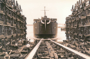 LST 943 leaving the shipyard