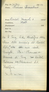 Tewksbury Almshouse Intake Record: Broadbent, Thomas