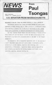 News from Paul Tsongas: Massachusetts Senators Tsongas and Kennedy propose U.S. Skills Corporation