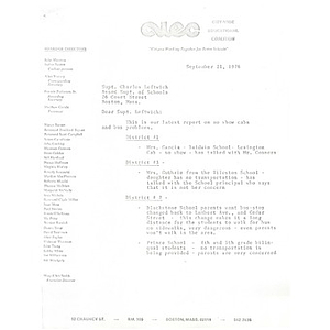 Letter, Superintendent Charles Leftwich, September 21, 1976.