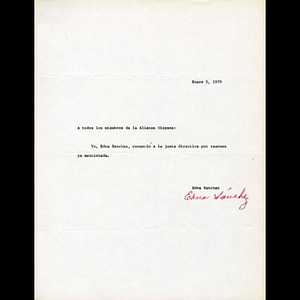 Letter of resignation from Edna Sanchez.