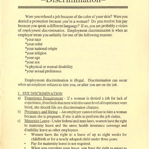 Chinese Progressive Association pamphlet entitled, "Facts about Your Rights - Discrimination"