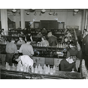 Students working in a chemistry laboratory on campus