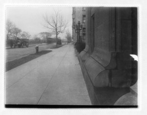 View down a sidewalk, probably in front of Hotel Somerset